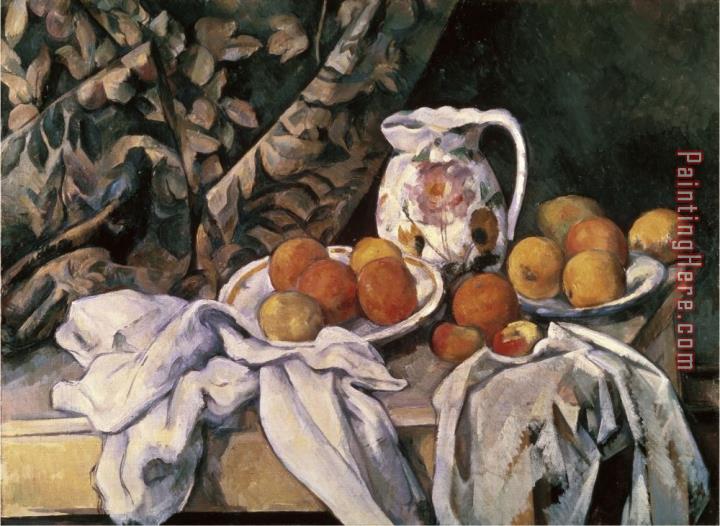 Paul Cezanne Curtain Carafe And Fruit